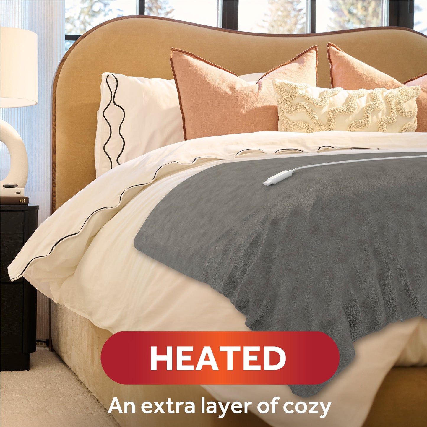 Electric Heated Blanket - Grey Fleece, 4 Heat Settings, 4-Hour Auto Shut-Off, 50” x 60”